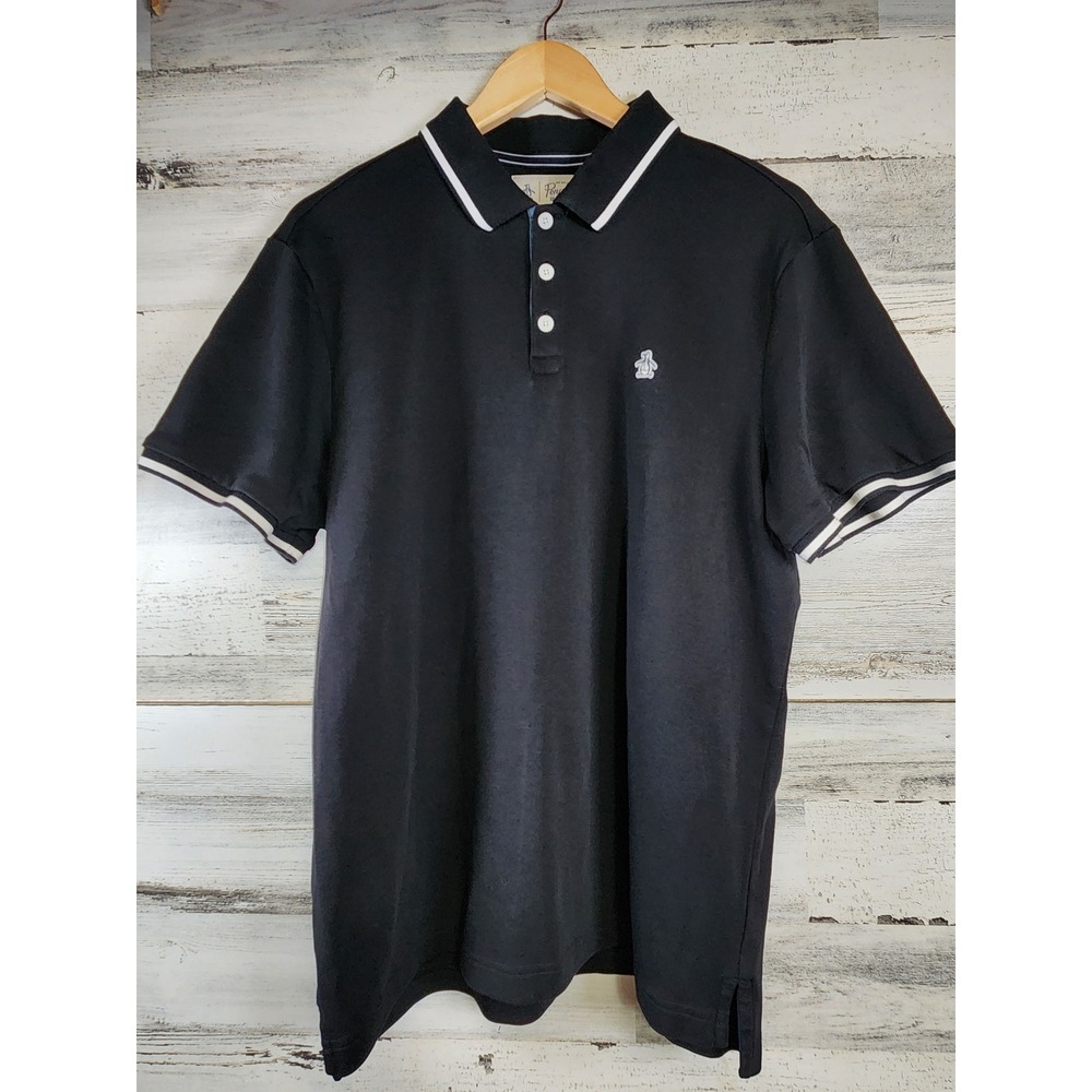 Original Penguin Polo Shirt Mens Large Black Tipped Short Sleeve Casual